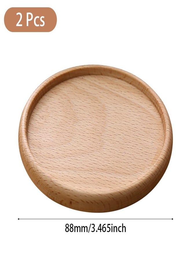 CALFOVERA 2PCS Wood Cup Mug Holders 3.5 Inch Round Grooved Wooden Coasters for Drinks Tabletop Protection Natural Beech Wood Coffee Cup Mats Saucers Pads for DIY Stained Painting Bar Kitchen Decor - Image 2